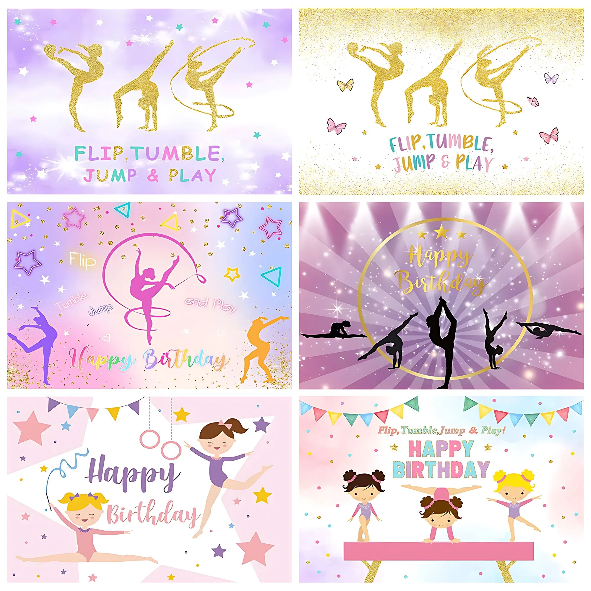 Let's Flip Jump Gymnastics Theme Background Girl Children Gymnast Birthday Party Decoration Banner Roll Athlete Photo Props Gift