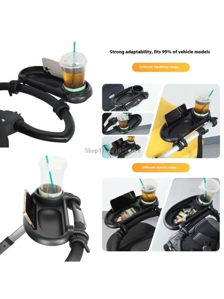 

Tool Attachable Baby Strollers Tray Feature Smooth Wipeable Texture Strollers Tray with Cup Holder Design