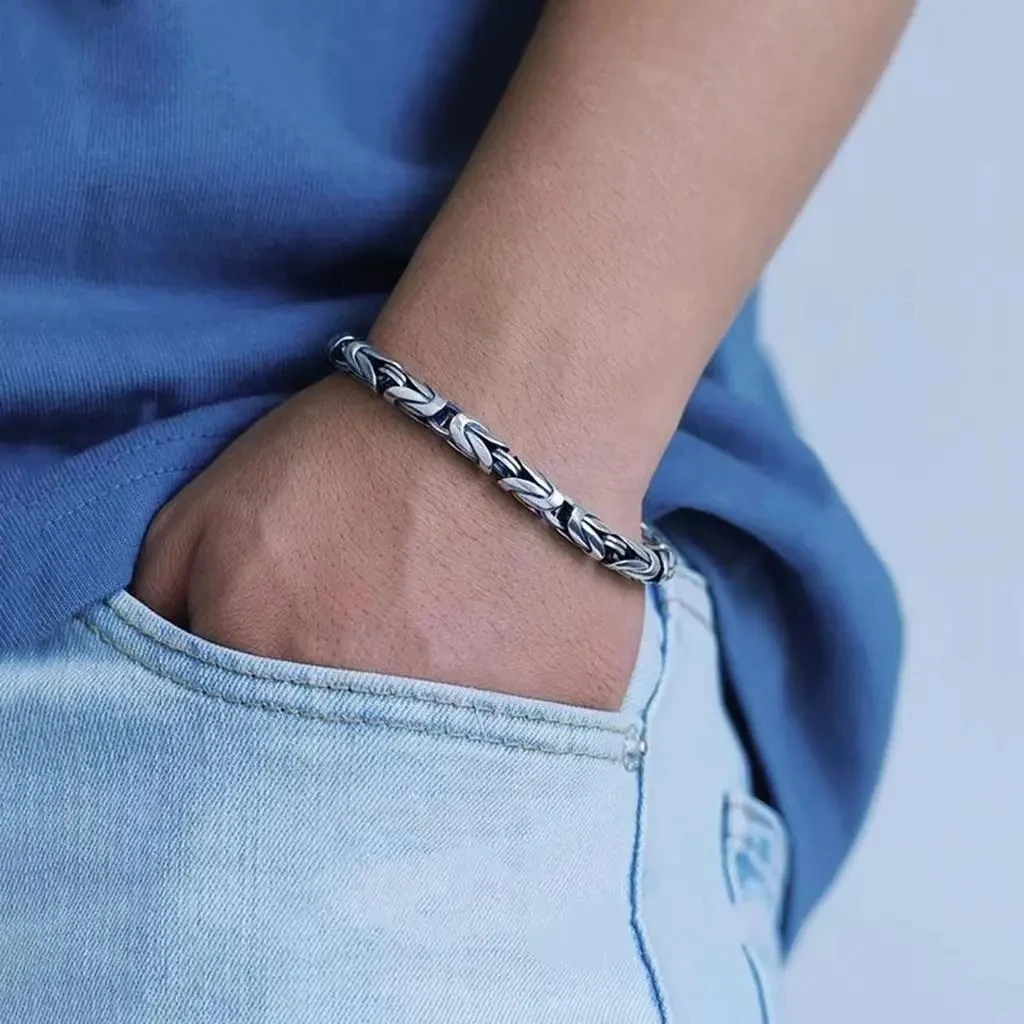 S925 Silver Vajra pestle woven bracelet Hip hop retro fashion male couple bracelet gift for boyfriend and girlfriend