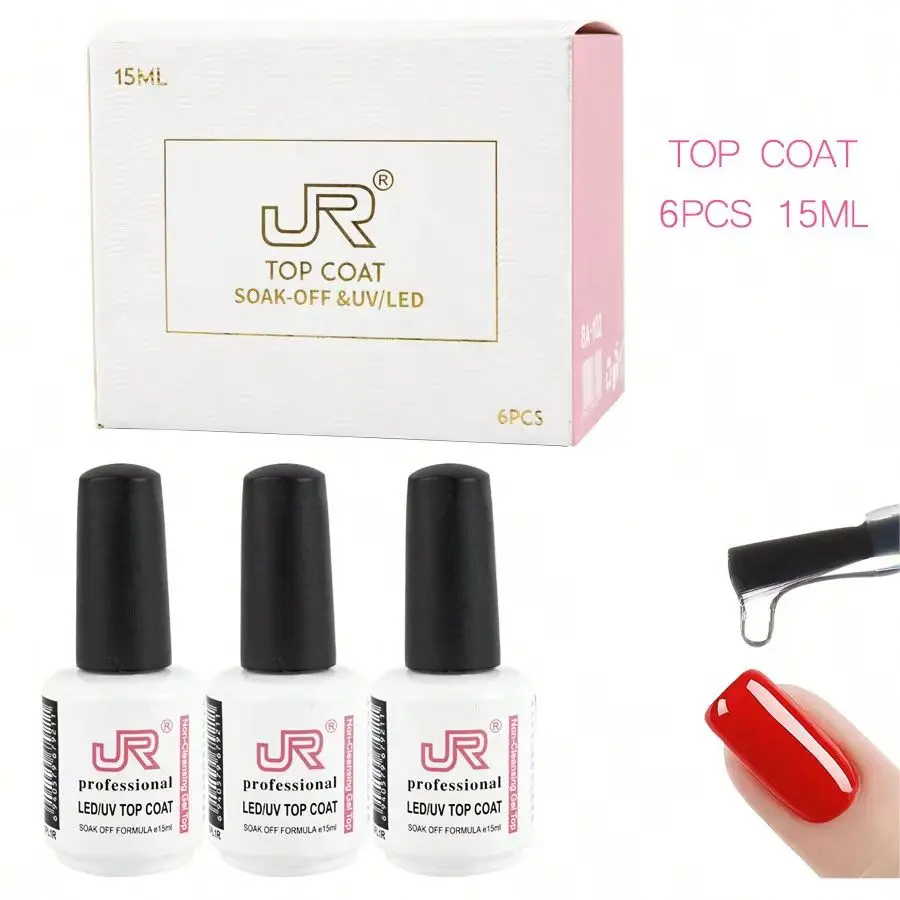 15Ml 6 Stks/doos Top Coat Base Coat Met Jr Private Label Langdurige Versterkende Bling Nagelgel Top En Base Coat Nagellak