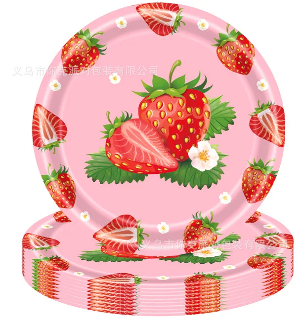 Strawberry Party Tableware Set Birthday Party Decoration Summer Fruit Party Supplies Paper Plates Napkins Tablecloth