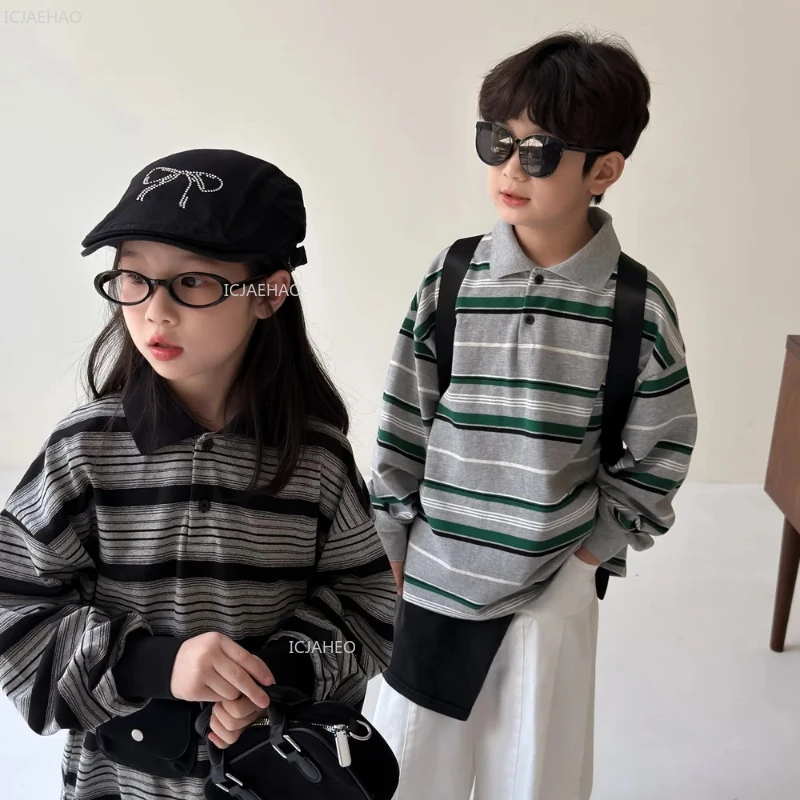 

Детская рубашка, одежда унисекс, полосатые топы с длинными рукавами, детская повседневная одежда, детская одежда для маленьких мальчиков и девочек, осенние костюмы