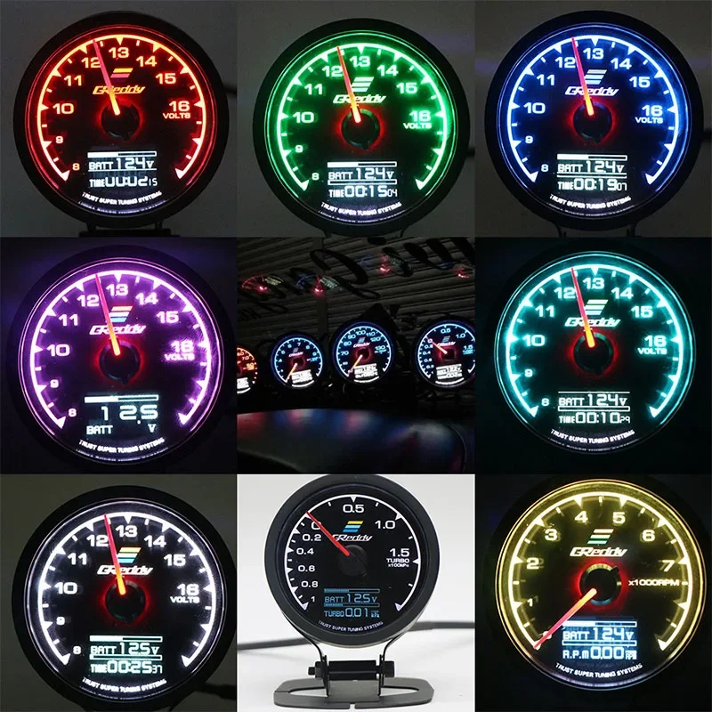 7 Farben Auto Greddi LCD Digital anzeige Turbo Boost Wasser temperatur Öl temperatur Ölpresse Renn messer Kraftstoff druck Luft Kraftstoff verhältnis Manometer