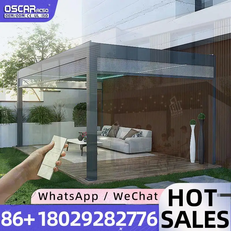 Electric Retractable Aluminum Louvered Pergola Waterproof Outdoor Terrace Canopy Smart Control pergola