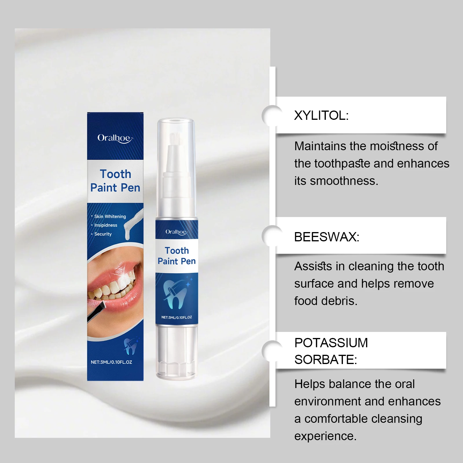 White Tooth Paint Gentle Teeth Whitening Pen Stain Removal & Color Correcting Portable for Travel Long-Lasting Confident Smile