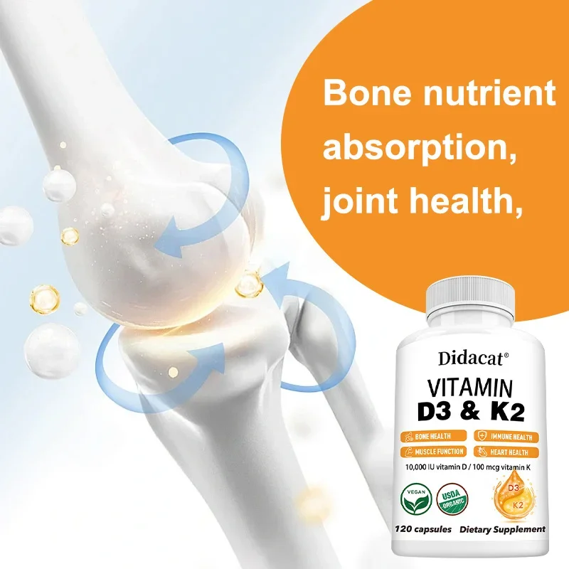 Vitamin D3 + K2 Supplement, Supports Joint, Bone and Immune Health, Non-GMO Formula, Easy-to-Swallow Vitamin D and K Complex