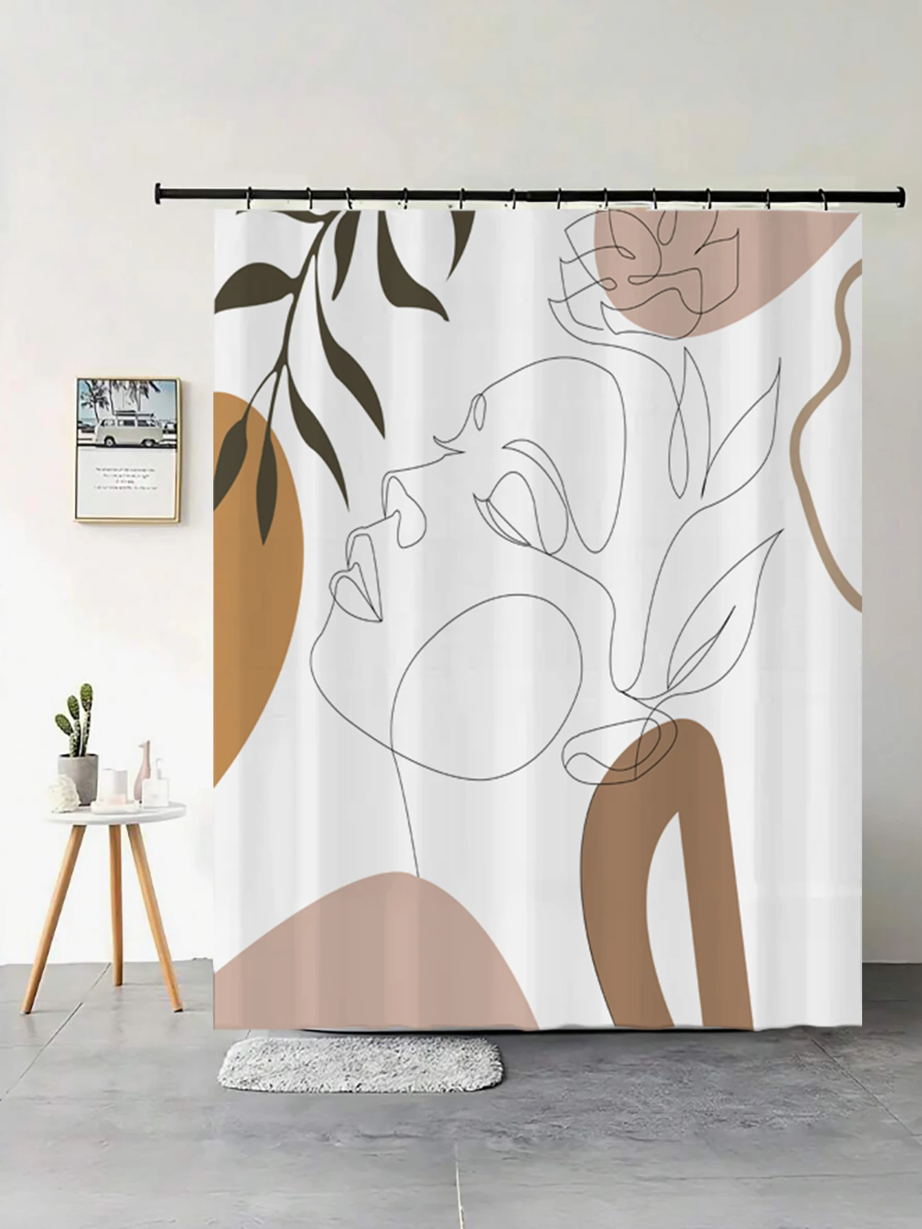 1 pc Bathroom Abstract Bohemian Shower Curtain Medieval Minimalist Art Polyester Fabric Shower Curtain with Hooks
