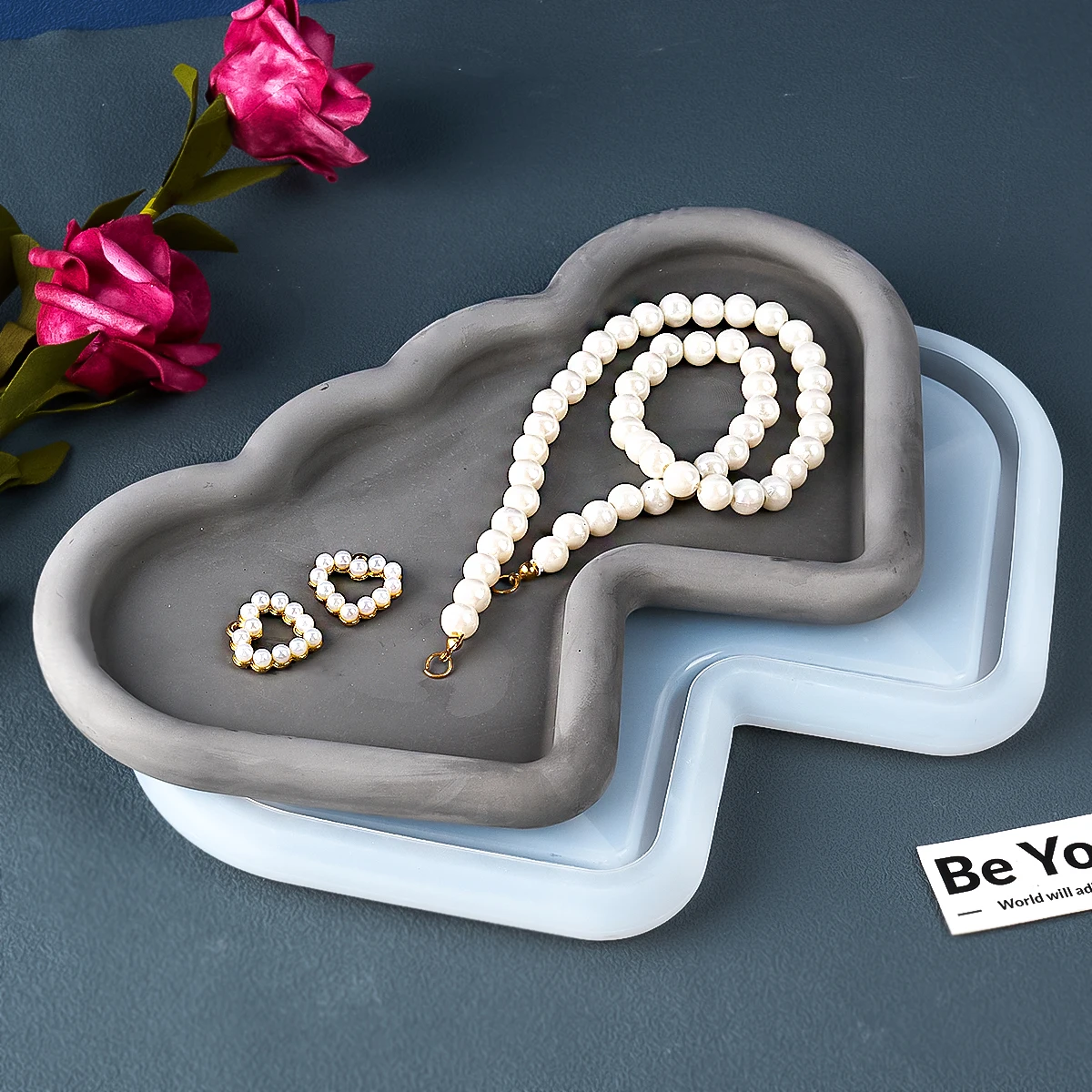 Cloud Shape Tray Silicone Mold Creative Double Heart Storage Rack Candle Base Concrete Ornament Casting Mould Crafts Home Decor