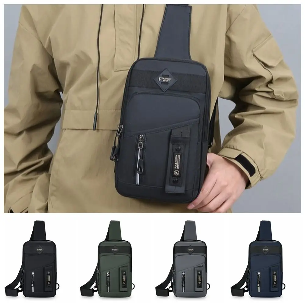 

Simple Multi Pockets Men Chest Bag Cloth Multifunction Sports Message Bag Zipper Large Capacity Crossbody Bag Boys