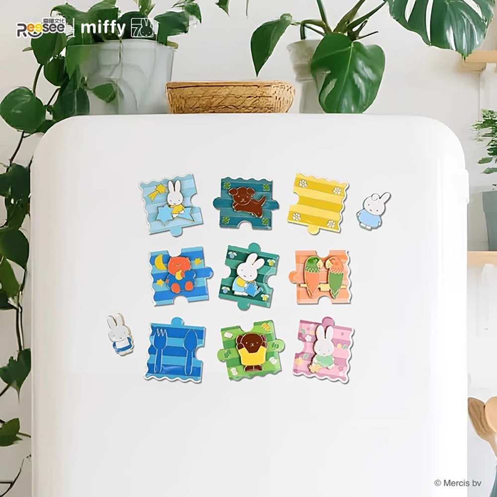 Imanes de nevera de Metal Kawaii Miffy, rompecabezas creativo esmaltado, bonito Animal, decoración para nevera, hogar, cocina, regalo decorativo para niña