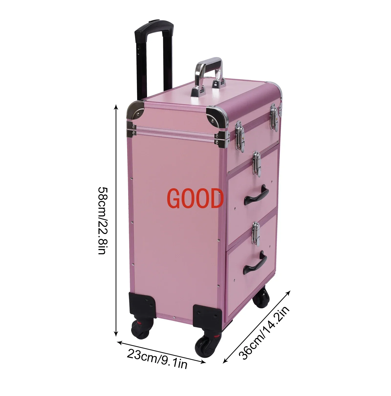 

3-Tier Professional Rolling Makeup Case Large Cosmetic Trolley W/Locks For Nail Art Hair Styling Travel Storage Pink/Black