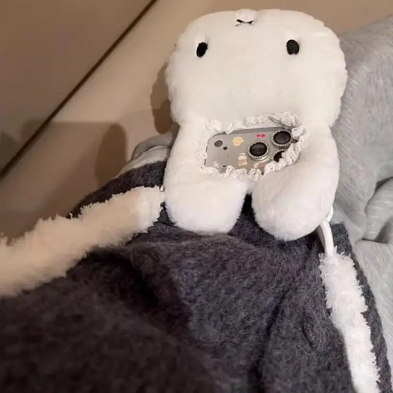 

Miffy Doll Phone Case Kawaii Cartoon Japanese Hairy Miffy Rabbit Winter Phone Protection Case Girl Surprise Gift for Iphone