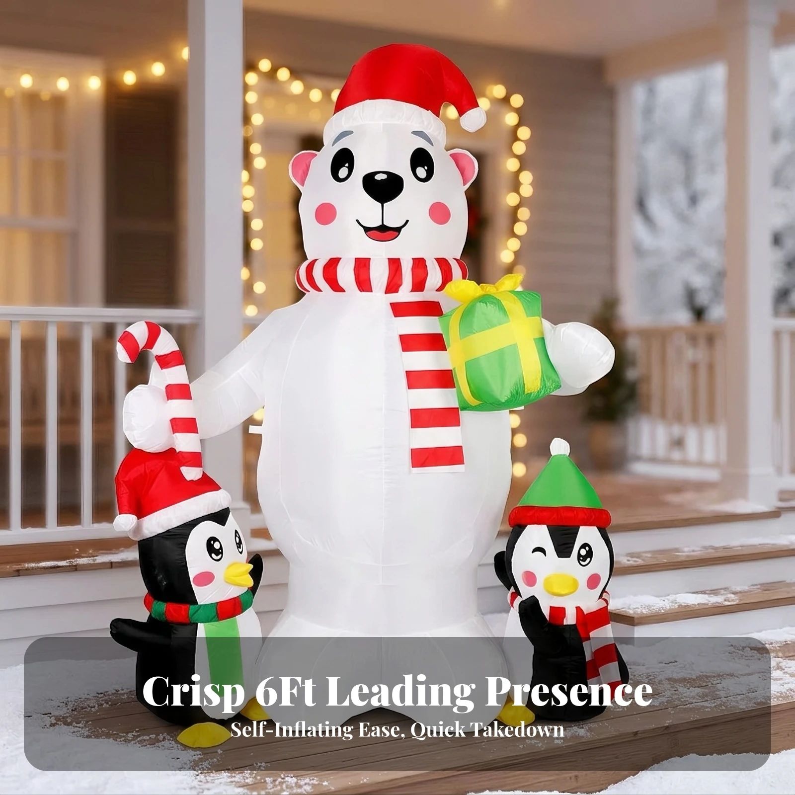 Christmas Inflatable with Arctic Bear and Penguin Giant Inflatable Bear with Penguins Inflatable Yard Decoration Self-Inflating