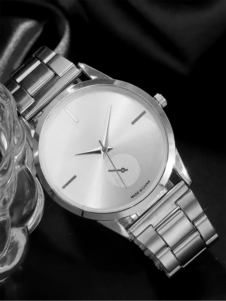 4pcs Fashion Versatile Couple Watch Casual Pair Watch Steel Band Quartz Watch+Couple Necklace