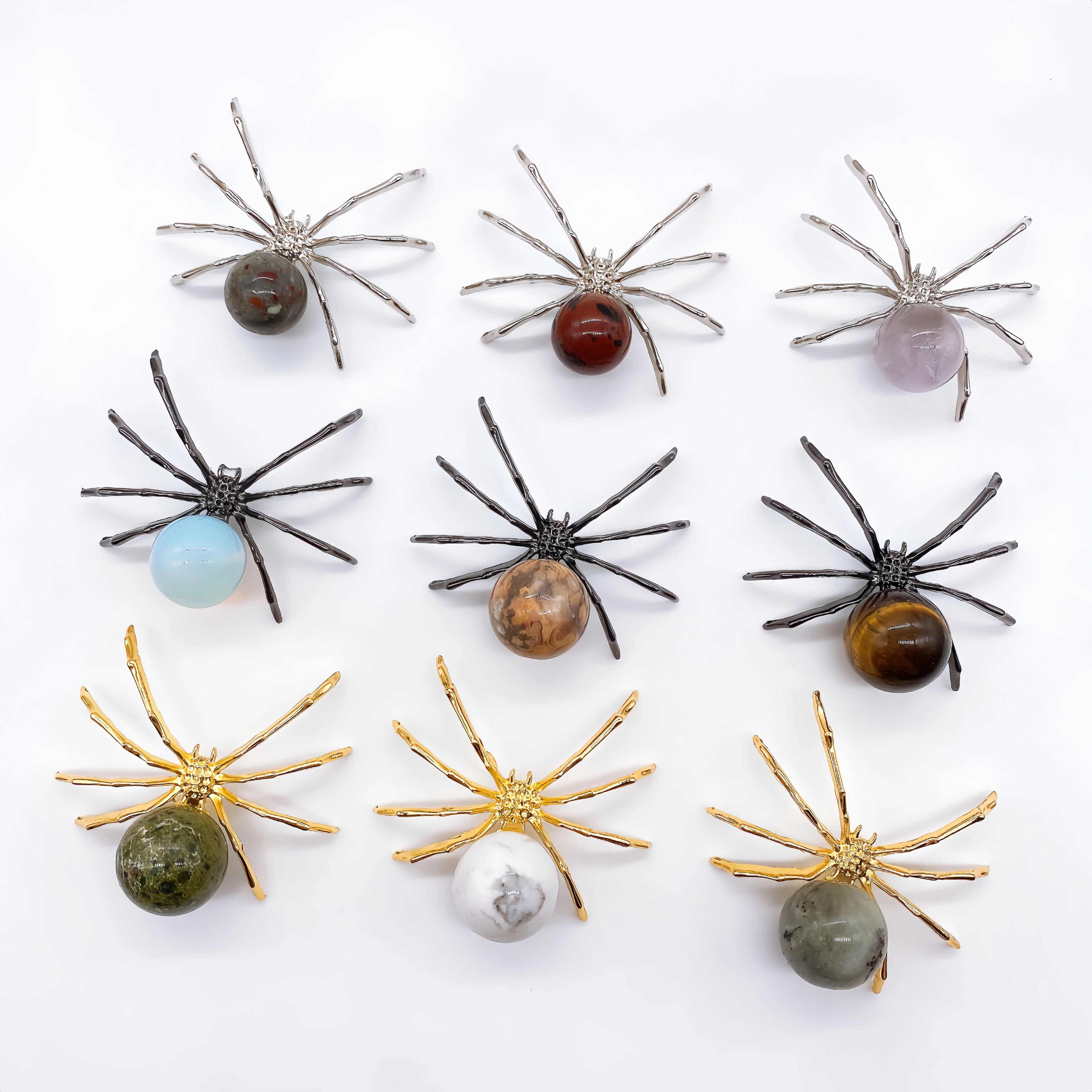 20mm Natural Crystal Metal Spider Sphere Stone Quartz Ball DIY Handmade Accessories Elegant Insect Animals Gift Home Decoration