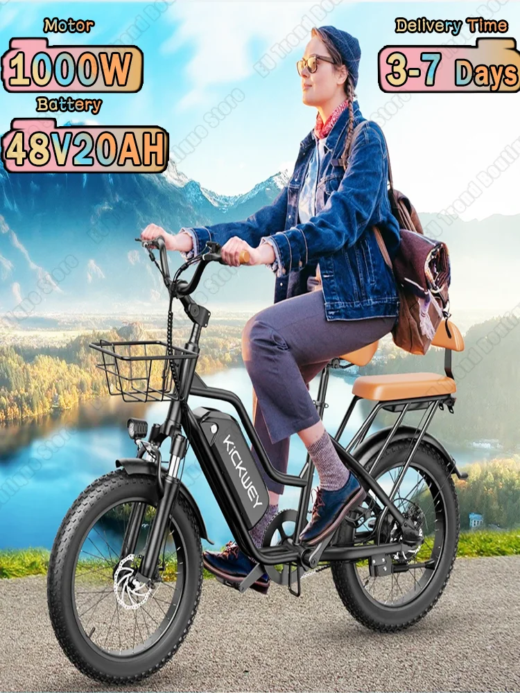 AliExpress NONE Ebike 750W Powerful Motor 48V20AH Removable Battery City Electric Bicycle Adult 20*3-Inch Off-road Tire Two Seat Electric Bike