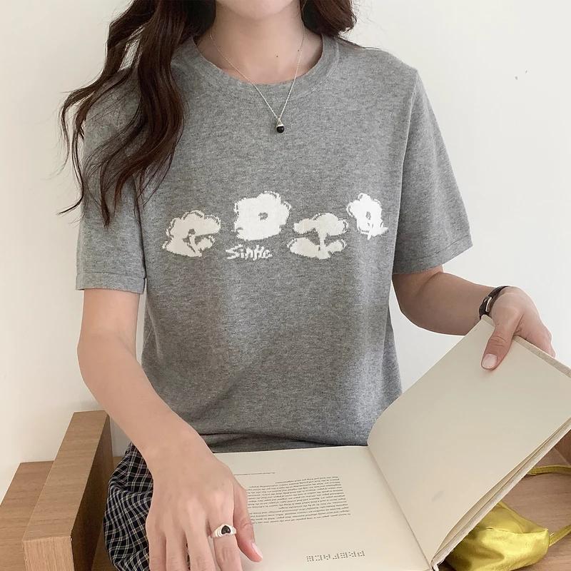 

Summer Women's 100% Cotton T-shirt Basic Knitted Short Sleeve Loose Top Fashion Bottom Hot Selling Casual Wear