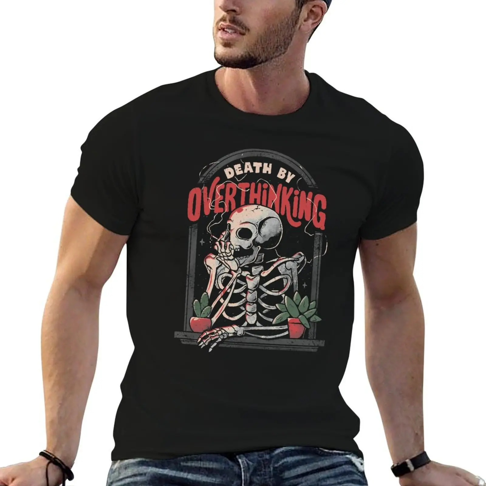 Death By Overthinking - Funny Skull Gift T-Shirt clothes quick drying workout shirts for men