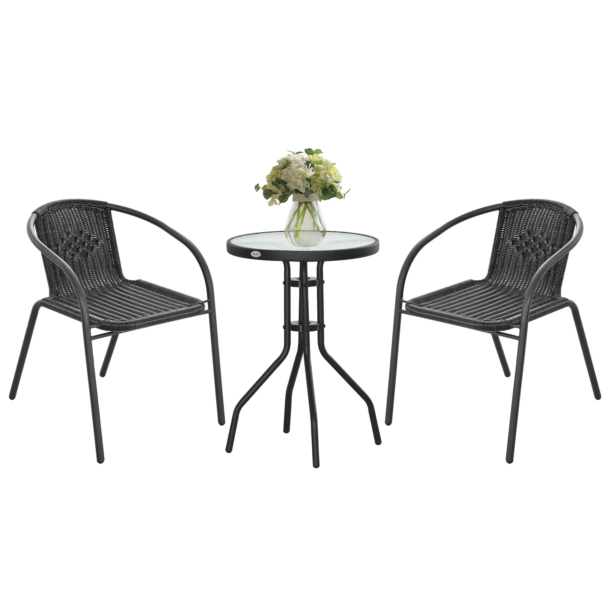 3 Pieces Garden Furniture Set with 2 Stackable Chairs, Black