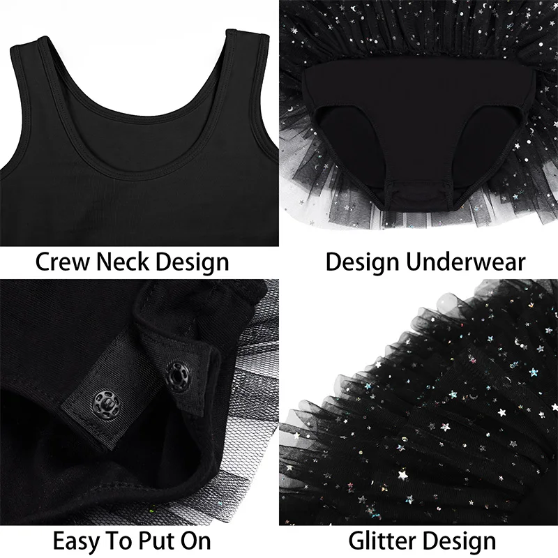 Танцевальная майка-пачка для девочек, балетное танцевальное трико для детей, танцевальная практика с блестящим дизайном и юбкой на промежности