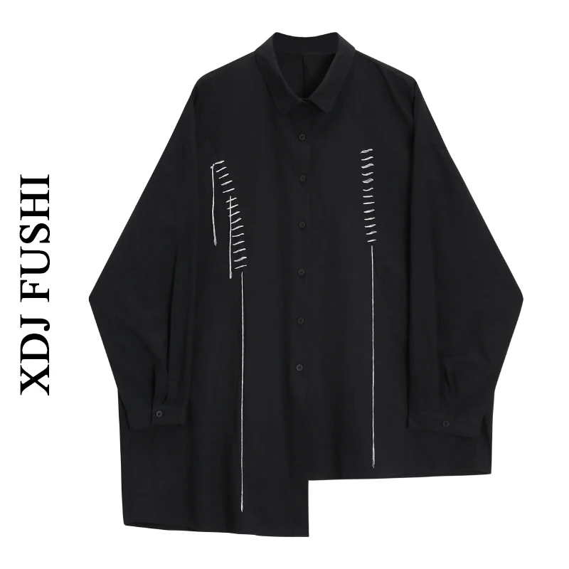

Women's Black Gothic Polo-Neck Shirts Blouses Y2k 90s Vintage Korean Harajuku 2000s Elegant Oversize Long Sleeve Shirt Clothes