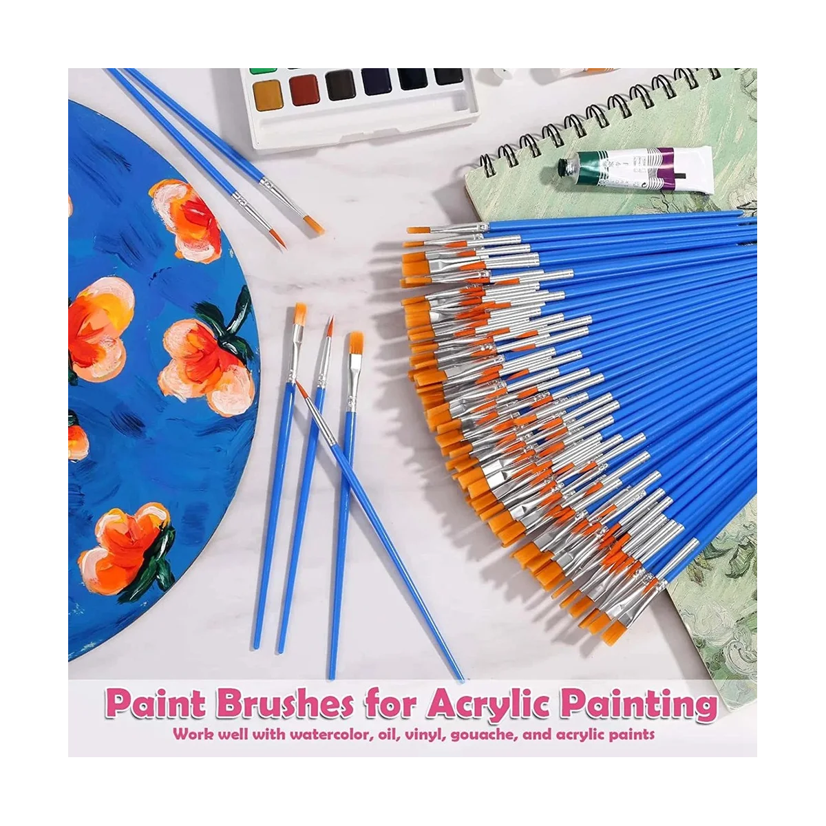 Pequeno Pincel para Crianças, Pincéis com Pontas Lisas e Finas, Óleo Acrílico Aquarela Prego Corporal, Sala de Aula, 126Pcs