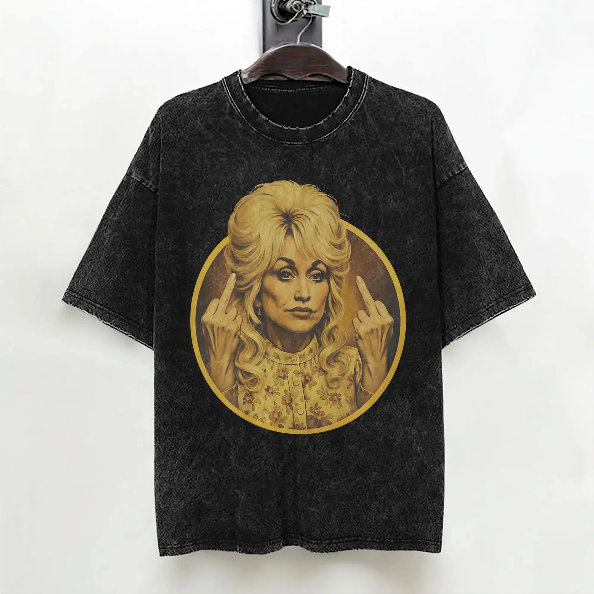 Singer D-Dolly Parton T Shirt Washed Short Sleeve Street T-Shirts  Vintage for Men Women Streetwear Summer Tee Shirt
