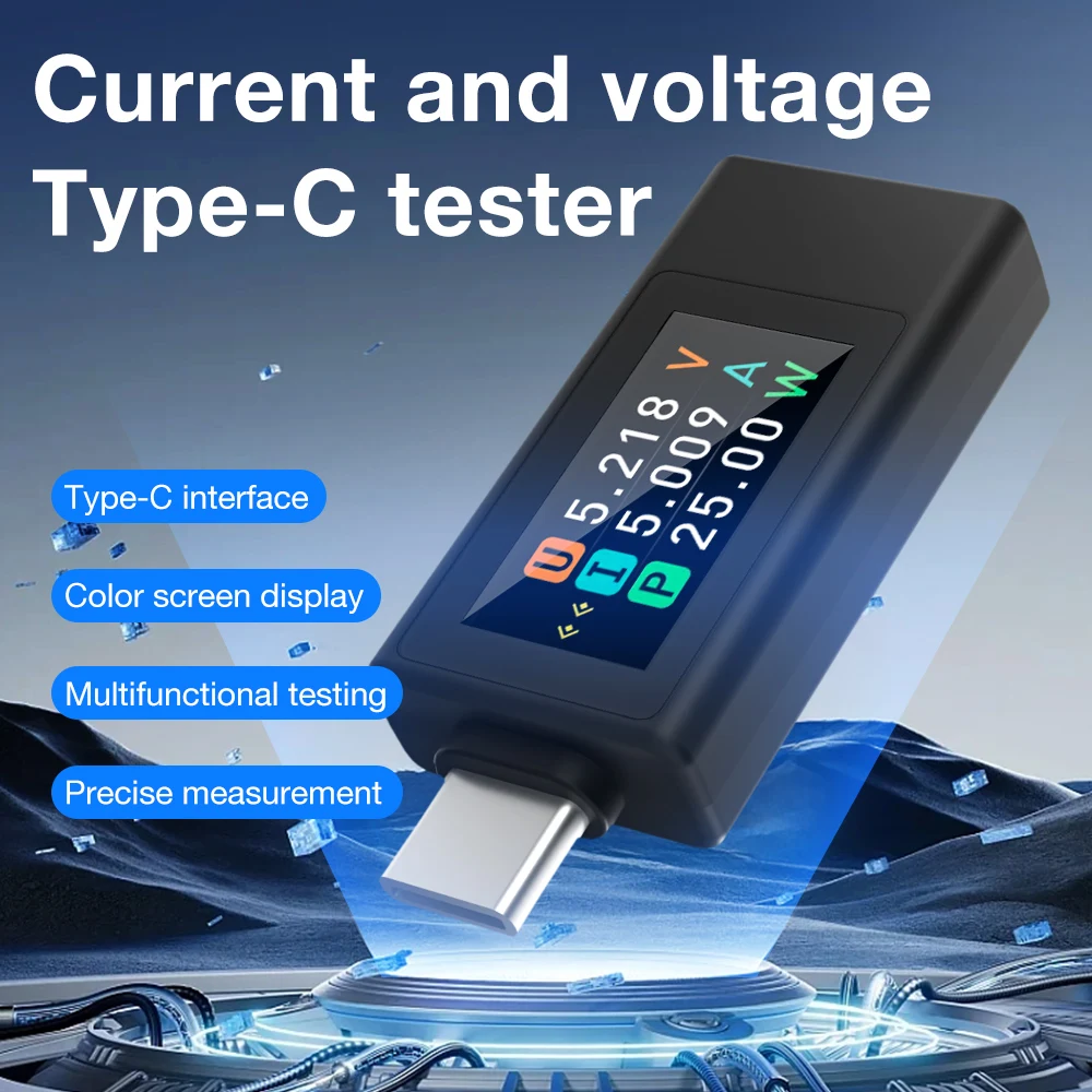KWS-1902L Type-C Tester 4-30V 0-8A Color Display Current Voltage Monitor Charging Voltage Ammeter Power Meter Power Off Storage