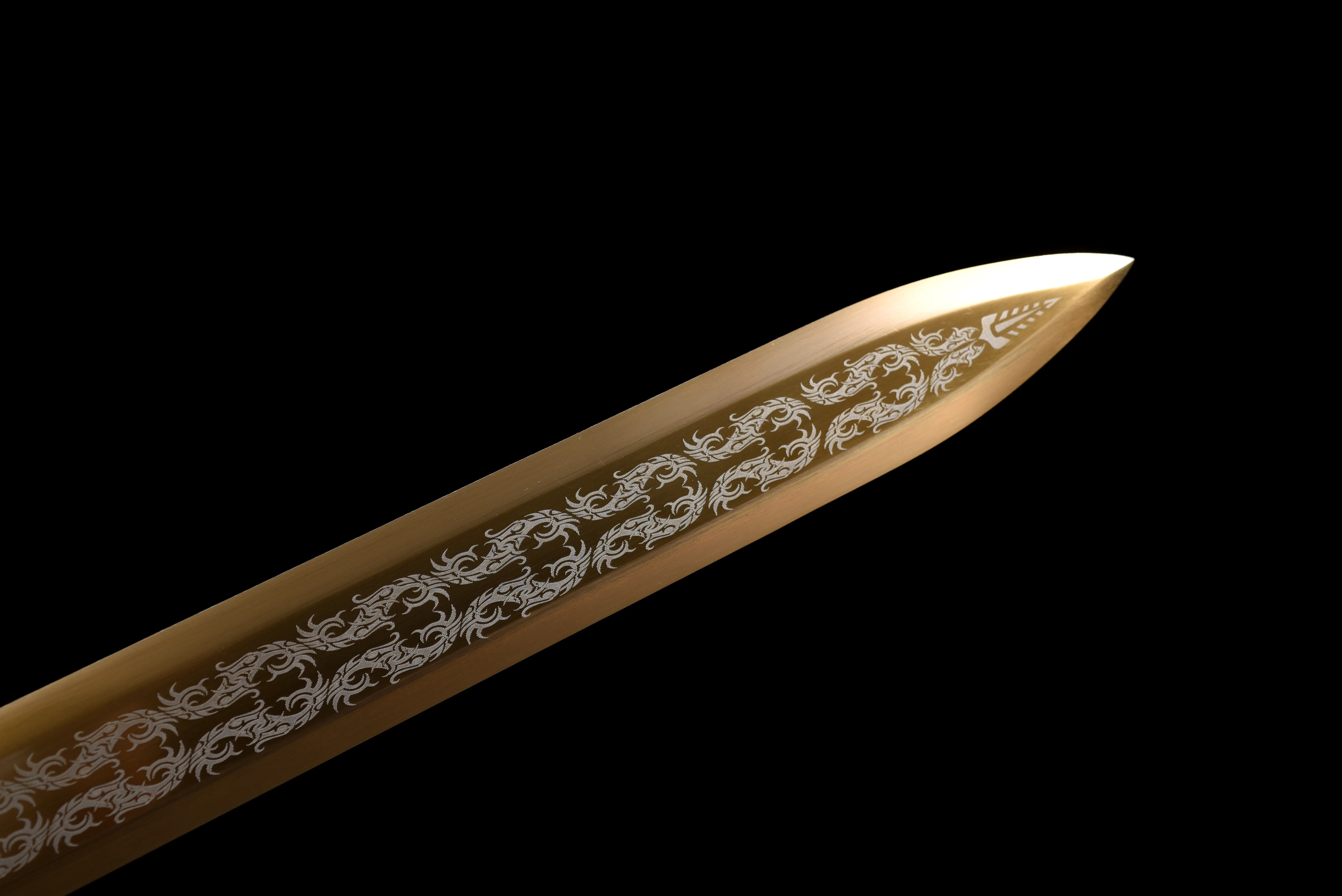 Golden feng shui talisman samurai sword, sharp blades prepared for the battles of Chinese medieval royal knights, katana combat