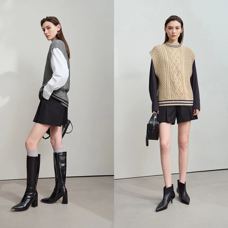 AMII Damestrui 2025, Herfst Nieuw Commuter Gebreid Mouwloos Vest Dames Semi-coltrui Veelzijdig Los Vrouwelijk Vest 12553046