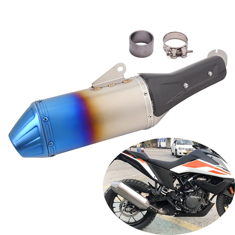 

Blue Slip-on Muffler Exhaust Pipe with DB Killer Carbon Fiber Guard Modified for Adventure 250 2021-2023 Adventure 390 2020-2023