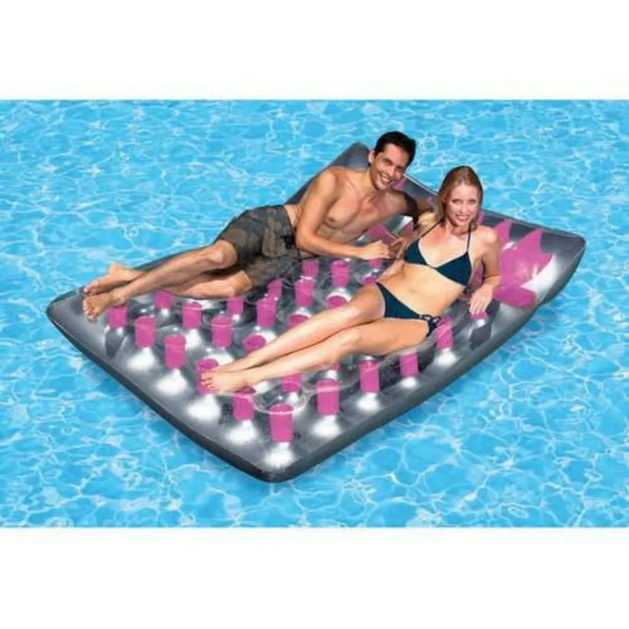 

Double French Pocket Large Two Person Inflatable Swimming Pool Float for Adults Pink