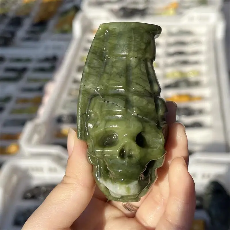 

Natural Green Jade Skull Carving Reiki Healing Fengshui Stone Gemstone Ornament For Christmas Gift 1PCS