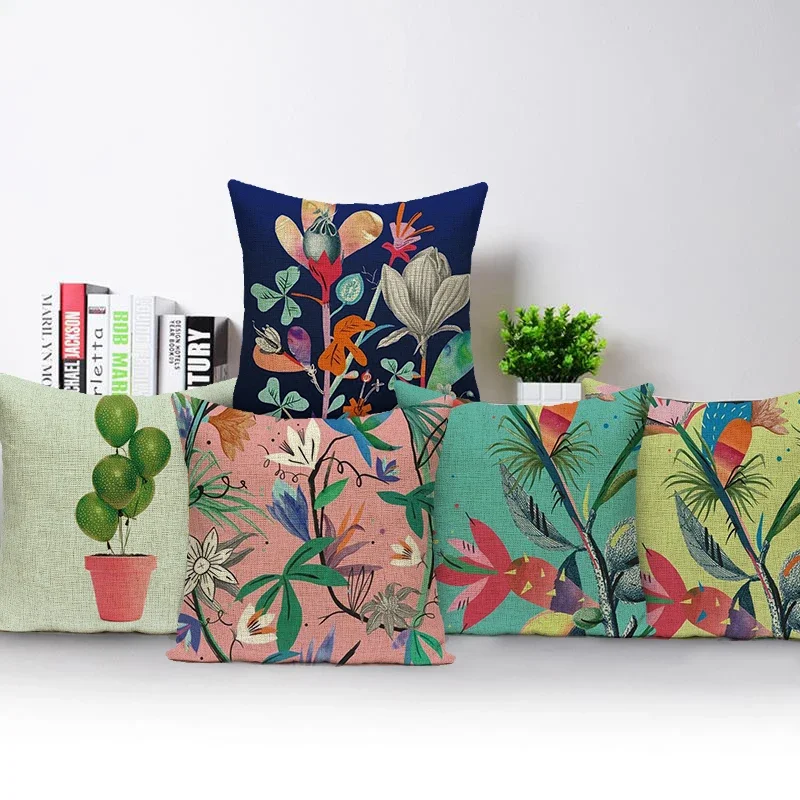 Nordic Style Tropical Leaves Cactus Pattern Pillowcase Tropical Flower Cushion Cover Sofa Chair Living Room Throw Pillow Covers