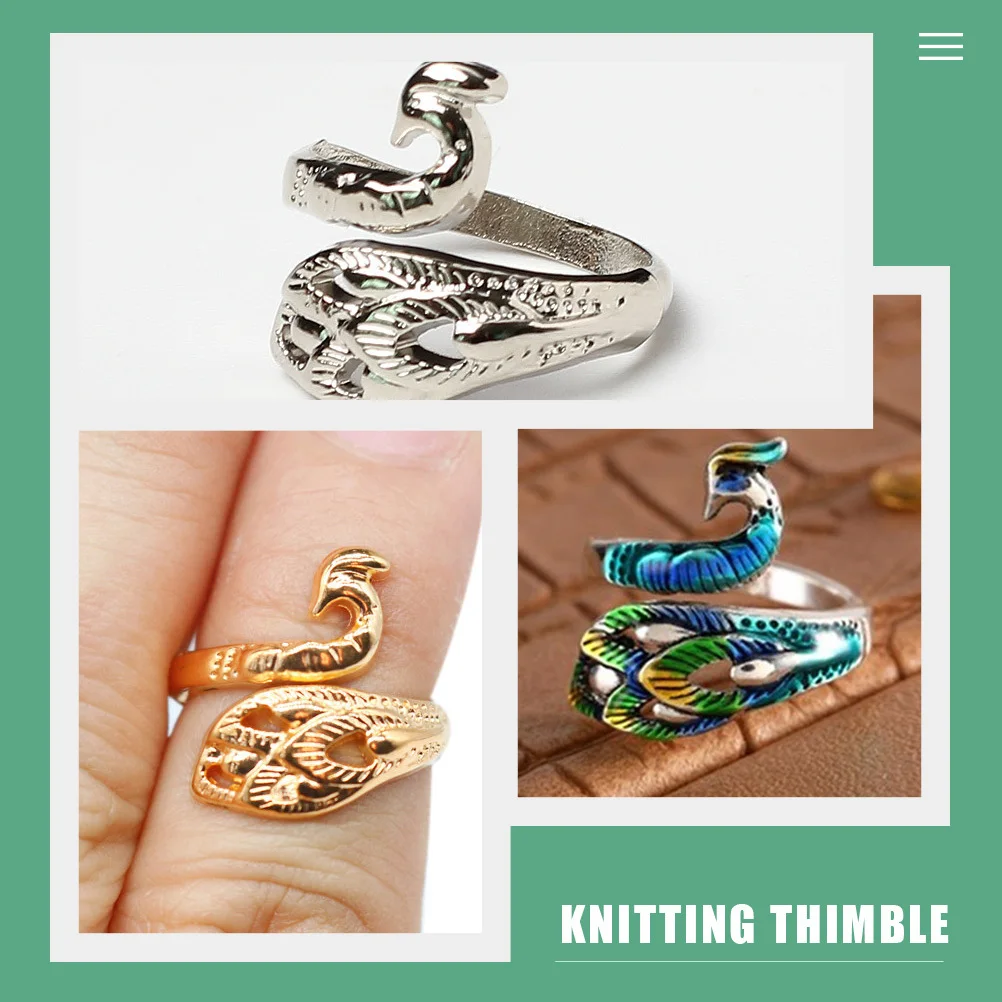 8pcs Vintage Peafowl Knitting Rings Adjustable Finger Loop Yarn Guide For Crochet Woolen Craft Sewing Tool Braided Ring
