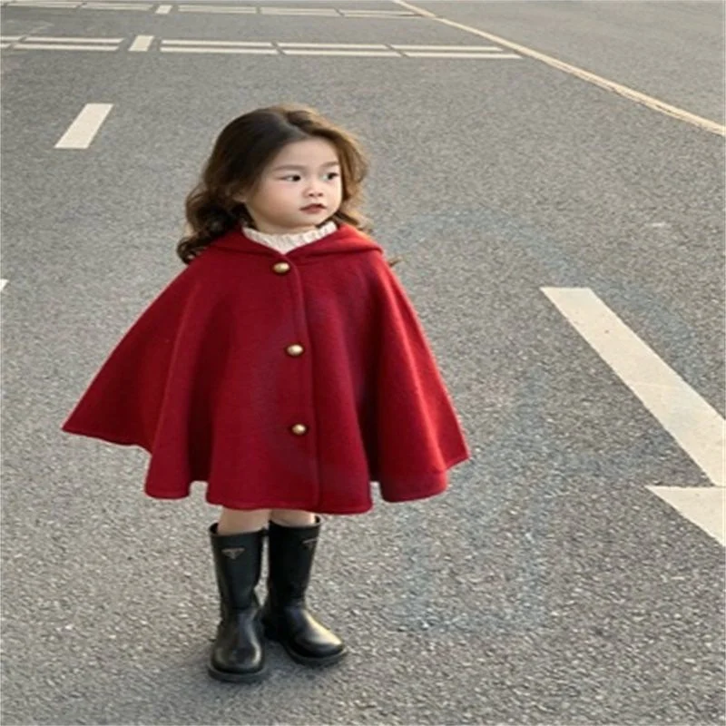 

Girls Cloak Coat Jacket Winter Cotton Windbreak 2023 Fashion Warm Plus Thicken Furs Overcoat Christmas Children's Clothing