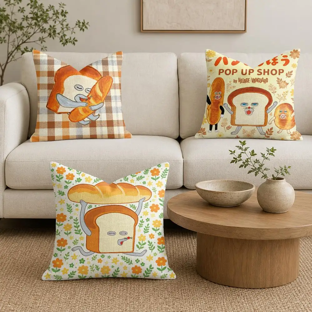 Bread T-Thief Cushion Cover Plush Fabric Soft Double-Sided Printed Sofa Warm Winter Home Gift Pillow Cover
