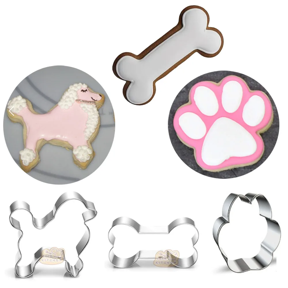 

1pcs patisserie reposteria Poodle Dog Bone Paw Cookie Cutter Fondant Cake Decor Tool Plaste Cupcake Toppers Biscuit Mold Mould