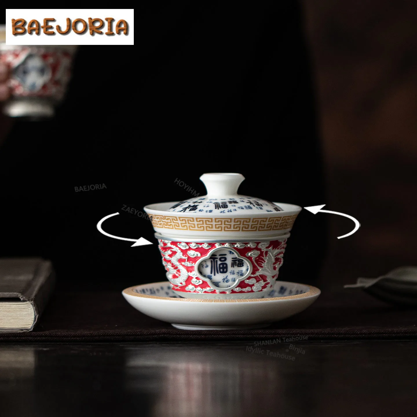 

210ml Gilt Silver Dragon And Phoenix Color Change Turn Around Gaiwan Tea Tureen Tea Bowl With Lid Kit Tea Maker Cover Bowl Cafes