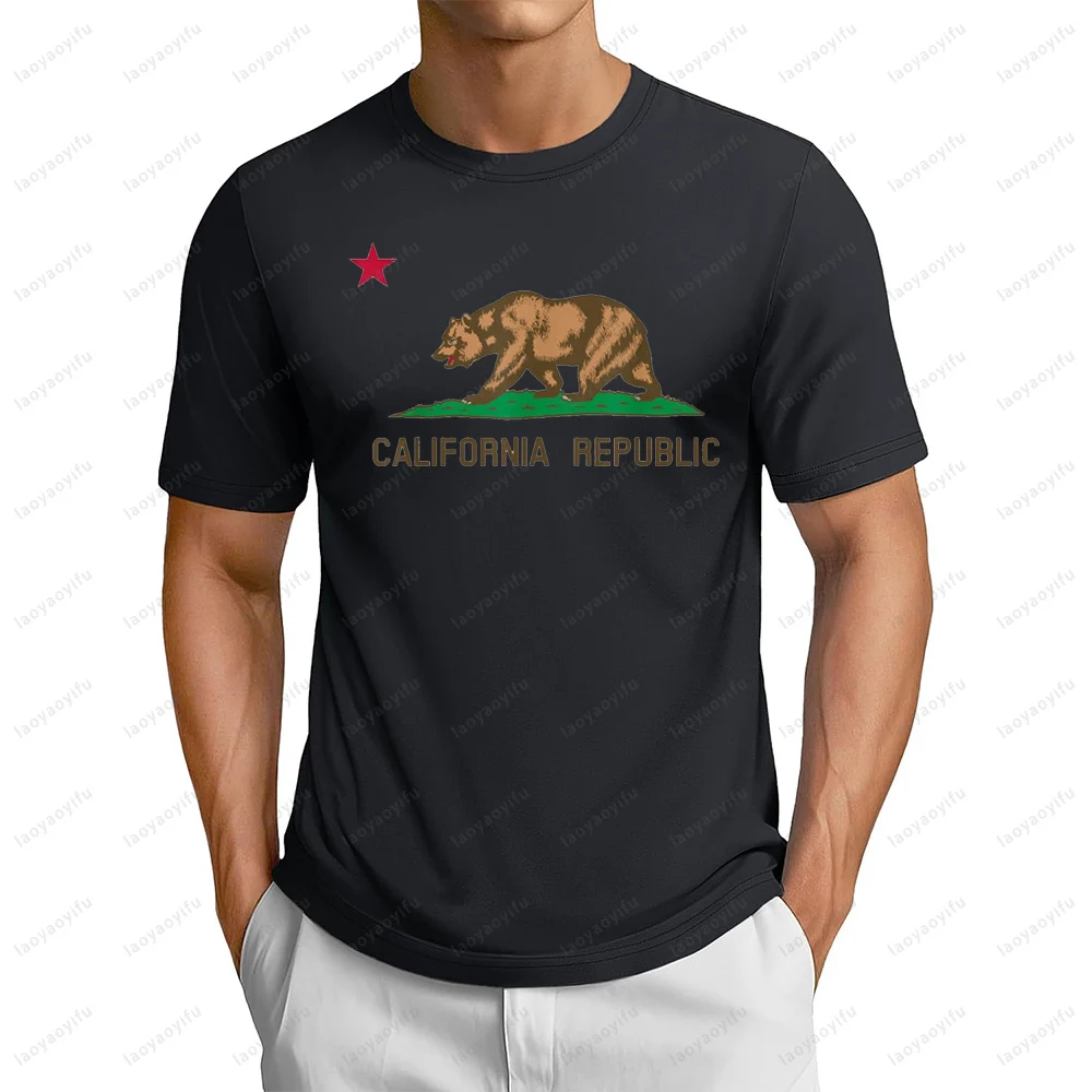 Camiseta de San Francisco con bandera del oso del estado dorado de California, ropa informal suelta de moda informal, camiseta de manga corta para hombre de verano