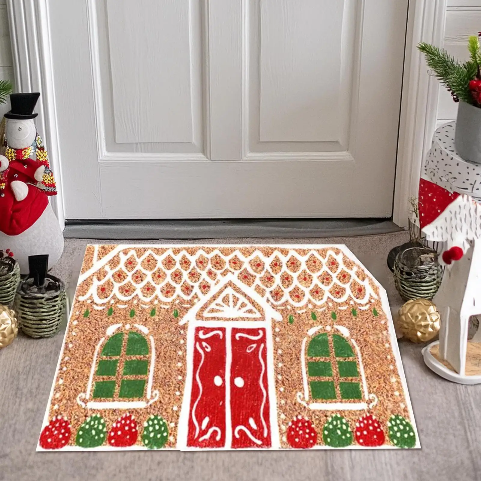 Christmas Doormat Gingerbread House Door Mat Non Slip Front Door Mat Holiday Welcome Mat Soft Indoor Outdoor Rug Xmas Gifts