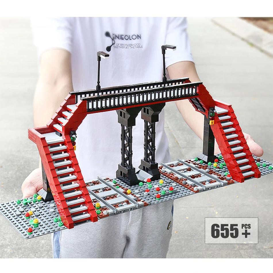 MOC Technical Railroad Crossing Building Block Sets with Turnout Track Railway Overpass Model Bricks Toy for Kids Christmas Gift