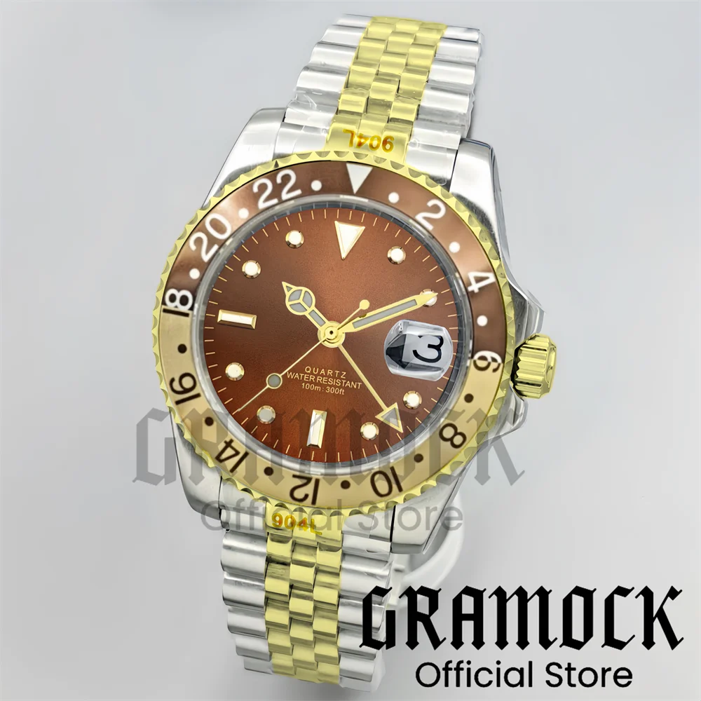 مخصص الرجال 40 مللي متر GMT ساعات آلية الأخضر Sunberst الهاتفي اليوبيل الصلب ساعة للرجال الياقوت الزجاج مقاوم للماء Reloj Hombre