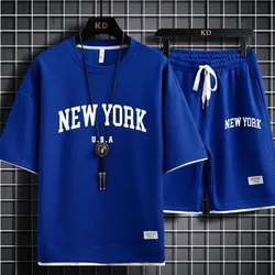 NEW YORK Letter U.S.A Shorts Set Gym Outfit Student Short Sleeve T-shirt 2 Piece Set Tracksuits Men Casual Men Clothing Joggers