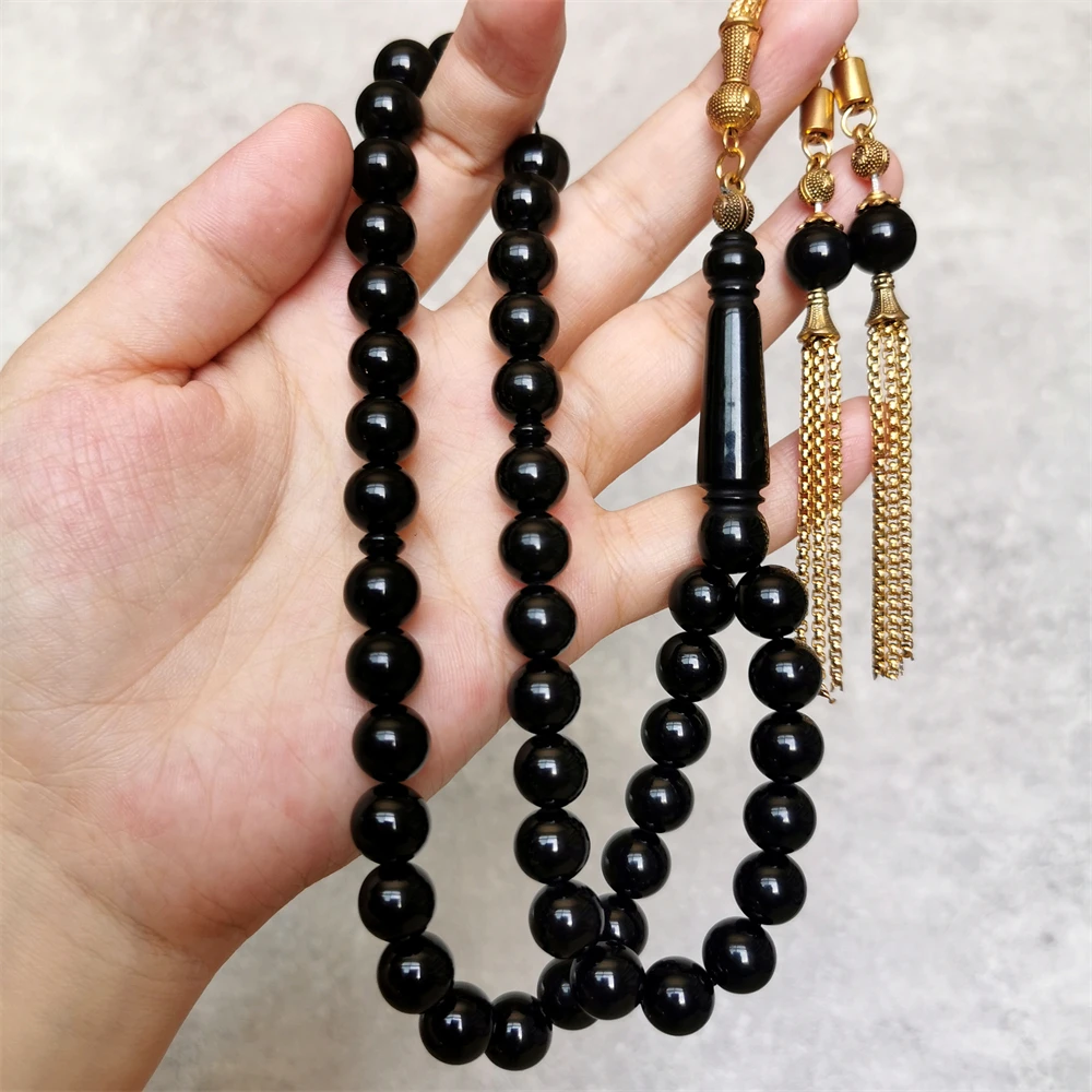 Wholesale handmade black 10mm 45beads muslim masbha sibha islamic prayer beads rosary nice gold tassel tasbih ramanda gifts