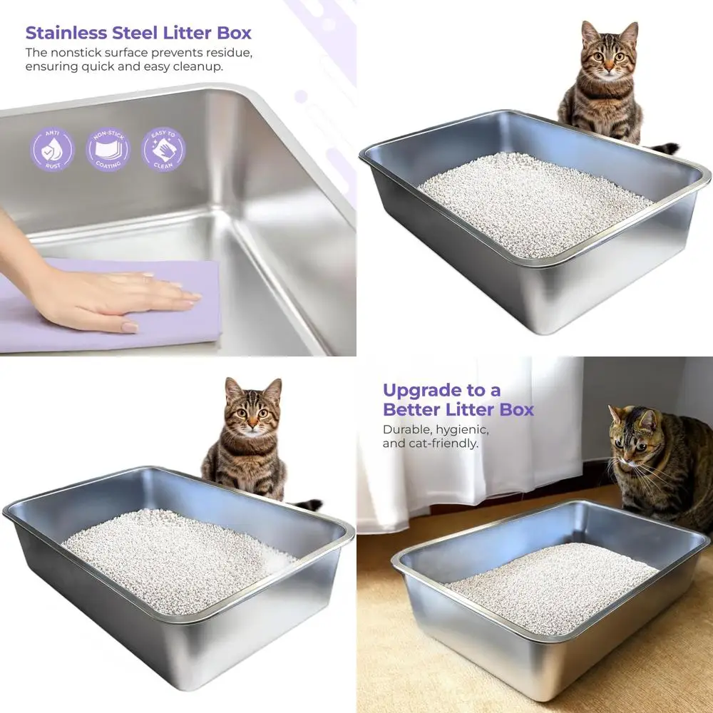 

Очень большой лоток для кошек с антипригарным покрытием, устойчивым к запахам и ржавчине - легко чистится, прочный, просторный