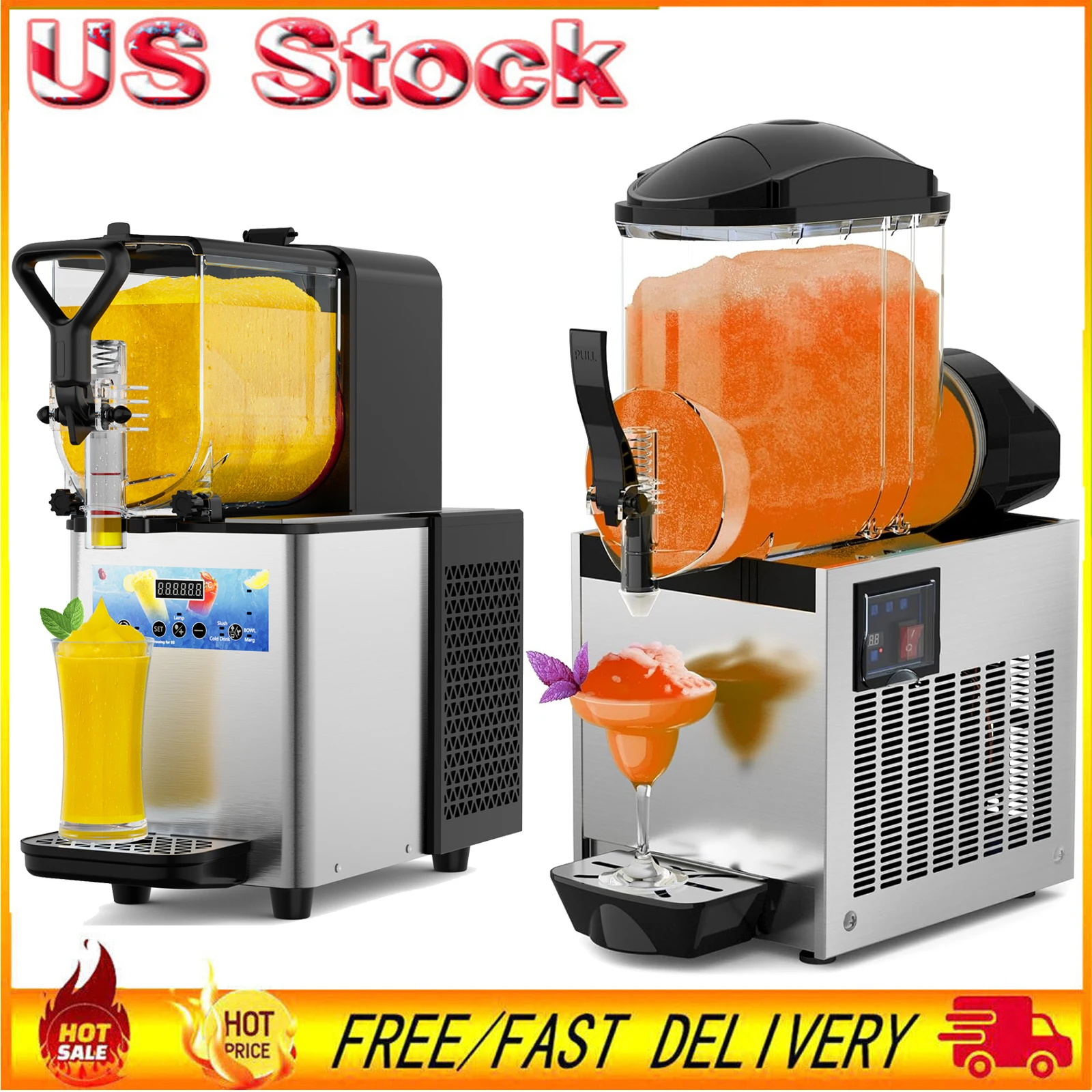 Commercial Slushy Machine 3L/12L/15L Singel Tank Margarita Machine Stainless Steel Frozen Drink Machine Perfect for Cafes Bars