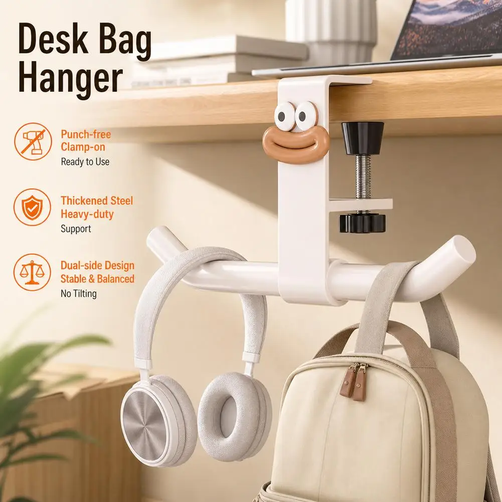 Adjustable Desk Hook No Need Drilling Carbon Steel Storage Hook Slideable Table Backpack Headset Hanger For Office Home Students