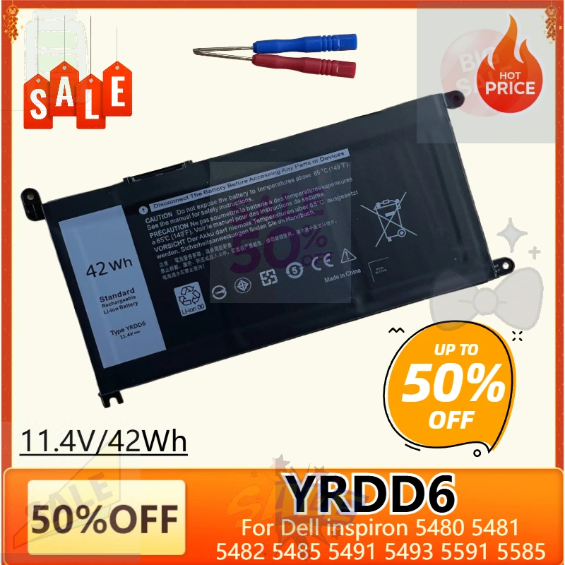 

42Wh YRDD6 Laptop Battery for Dell Vostro 3491 5490 Inspiron 5482 5485 7586 3583 5491 5590 5591 5481 Latitude 3379 3401 3300