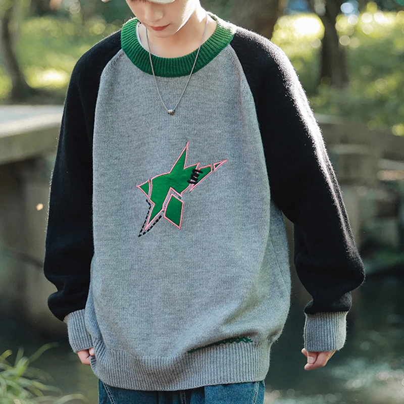 

High Street Knitted Sweater Men Women Pullover Patchwork Sweaters Male Winter Harajuku Casual Streetwear Autumn Hip Hop Spliced